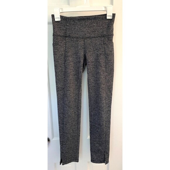 Athleta Mercer Herringbone Tight Leggings Size XXS Dark Gray Split Front Hem - Picture 2 of 7